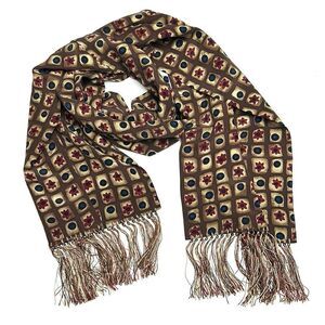 Men’s Silk Dress Scarf with Fringes Brown Beige Blue Red